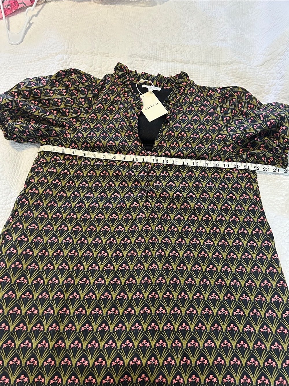 Entro Short Sleeve Midi Dress in Black with Pink Accents - Picture 6 of 6